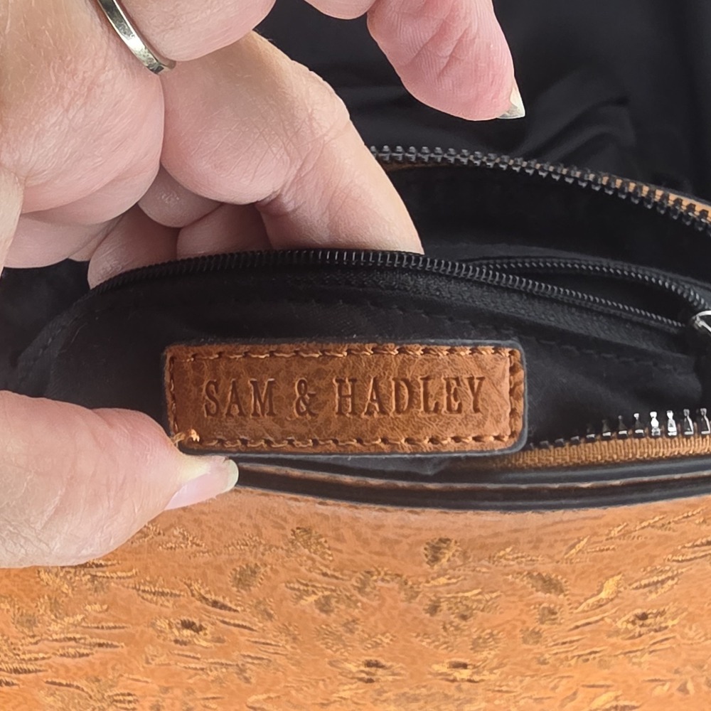 Sam & Hadley Brown Embossed Floral Cross Body Bag with Zipper and Pockets, Small - Picture 2 of 7